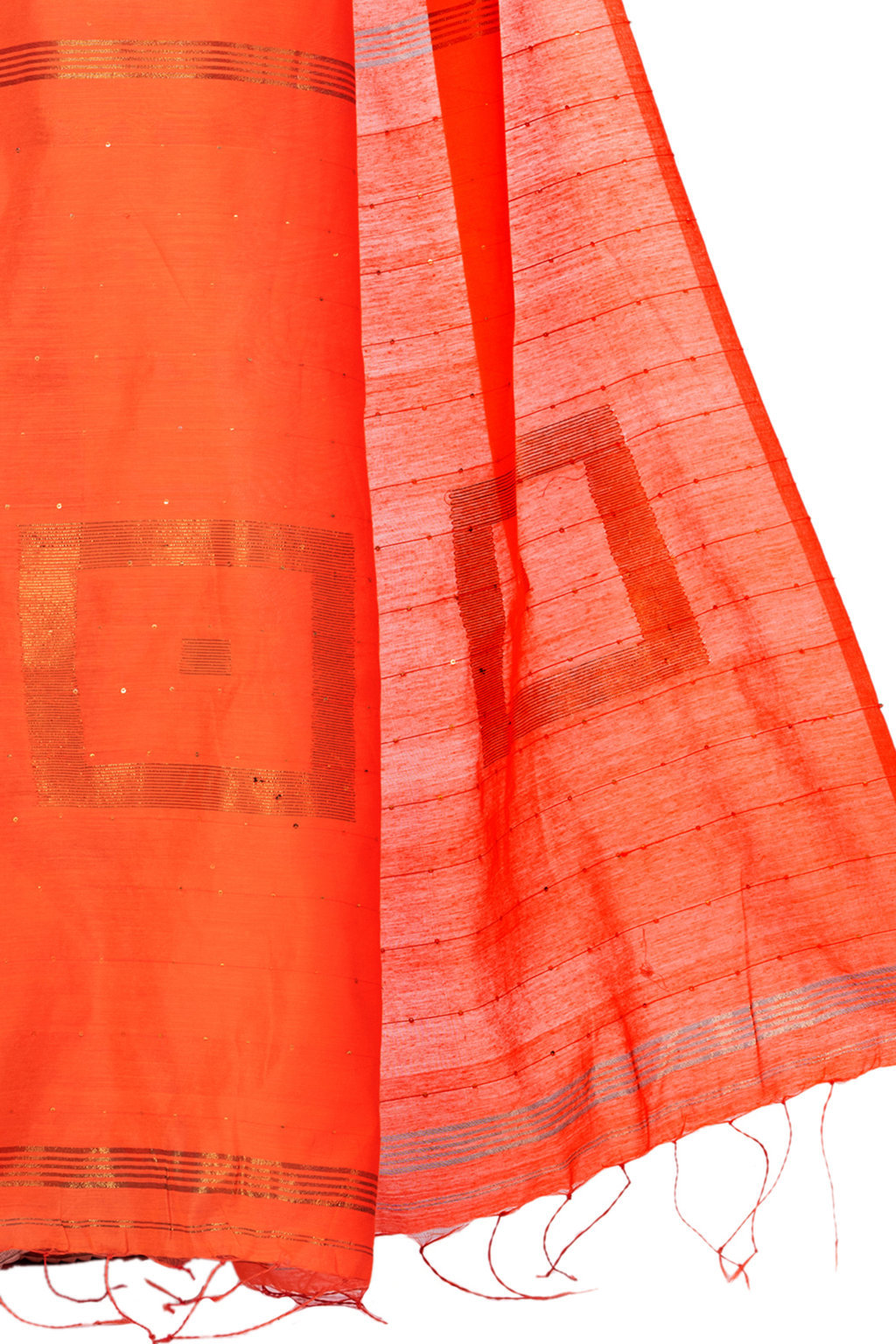 Orange Blended Cotton Sequence_Handloom Hand Loom Saree (469)